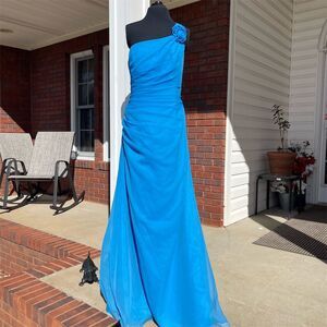 Divinci Women's Sz 14 Blue One-Shoulder A-Line Long Formal Gown bridesmaid prom